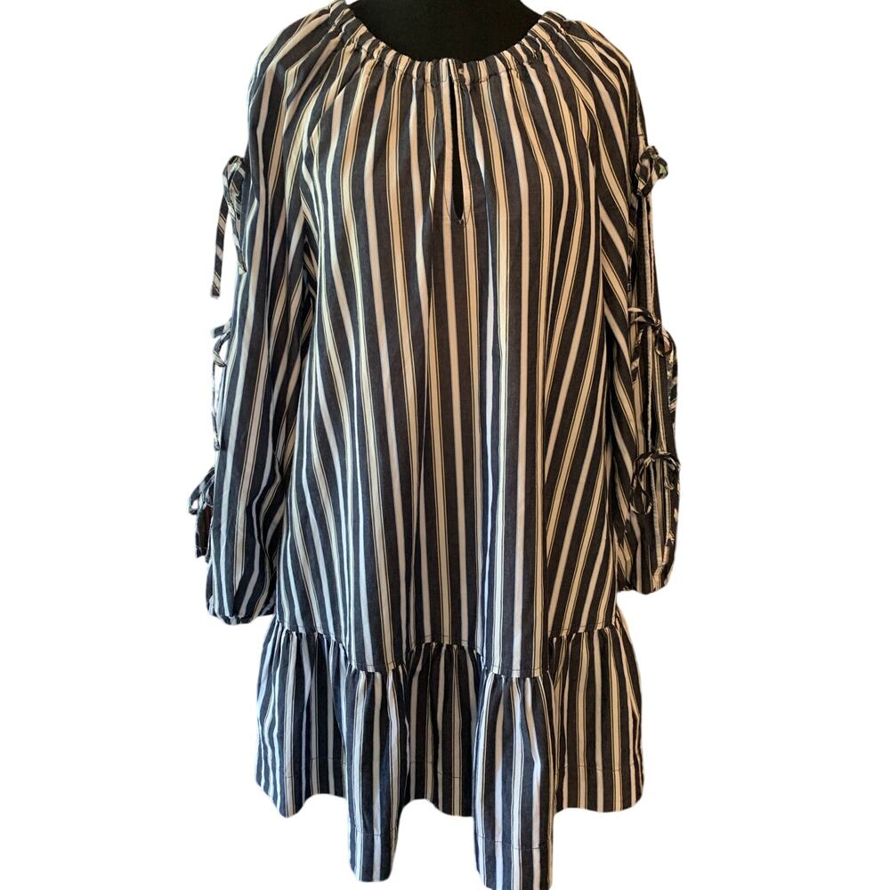 FREE ASSEMBLY Black/white striped Long Sleeve w/ties Flounce Tunic Sm (4-6)